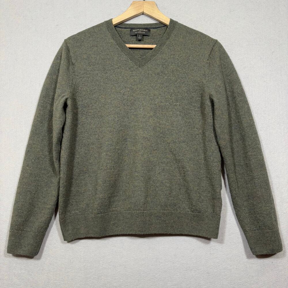 Banana Republic Mens Merino Wool Sweater‎ Large Green Minimalist Quiet Luxury